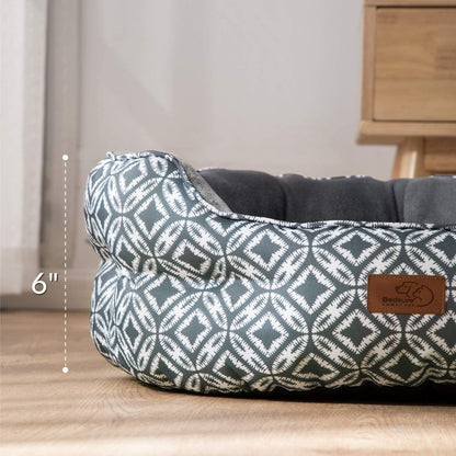 6" Small Dog Bed for Small Dogs, Indoor Cats, round Super Soft Plush Flannel Washable Puppy Beds, Slip-Resistant Oxford Bottom, Coin Print Grey