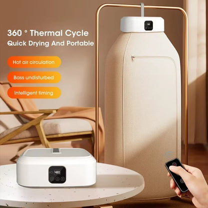 Compact Mini Portable Electric Dryer - Foldable, Intelligent Timed Fast Drying Cabinet with Travel-Friendly Drying Bag
