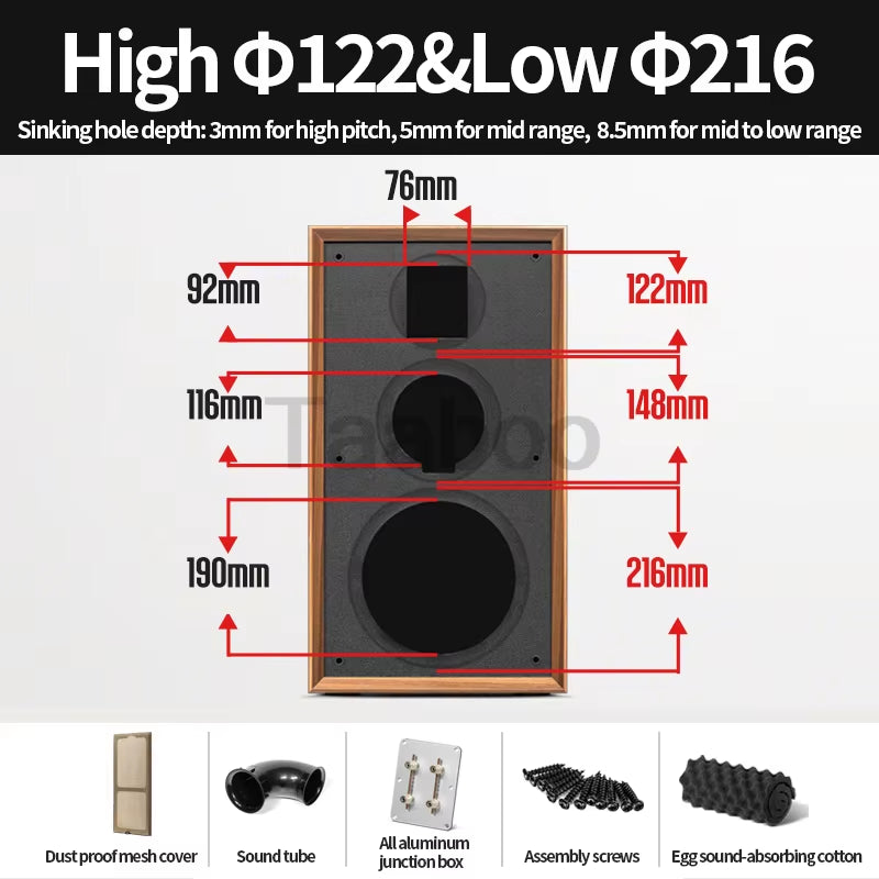 8-Inch Handmade Wooden Three-Way Labyrinth Bookshelf Speaker Box - DIY HiFi Audio Passive Speaker for Home Use