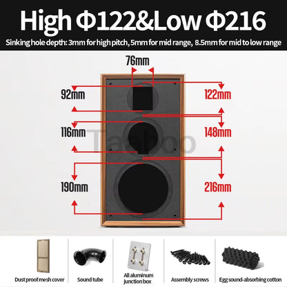 8-Inch Handmade Wooden Three-Way Labyrinth Bookshelf Speaker Box - DIY HiFi Audio Passive Speaker for Home Use