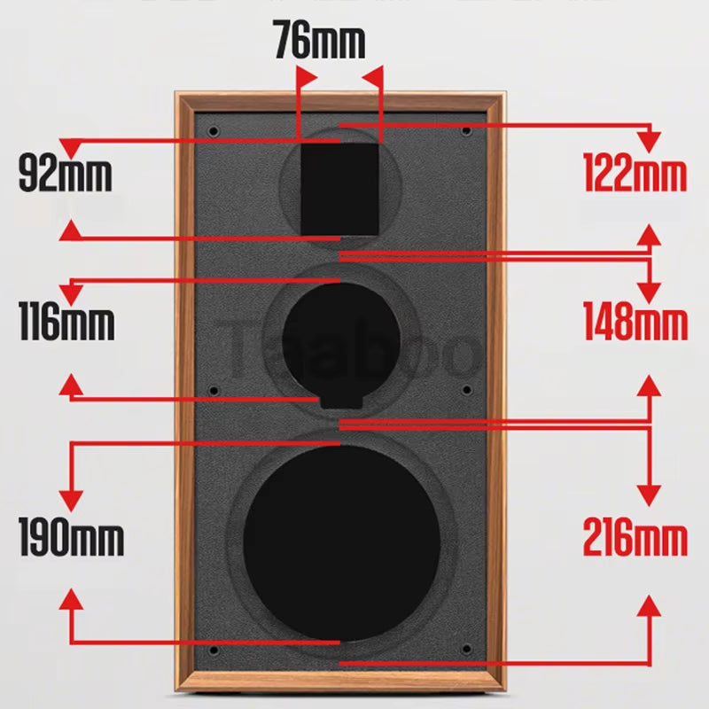 8-Inch Handmade Wooden Three-Way Labyrinth Bookshelf Speaker Box - Dimensions in image 