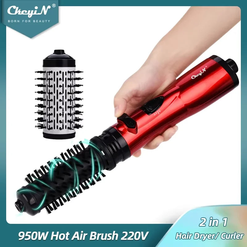 950W 2-in-1 Hot Air Spin Brush - Ionic Hair Dryer & Volumizer for Curling and Straightening