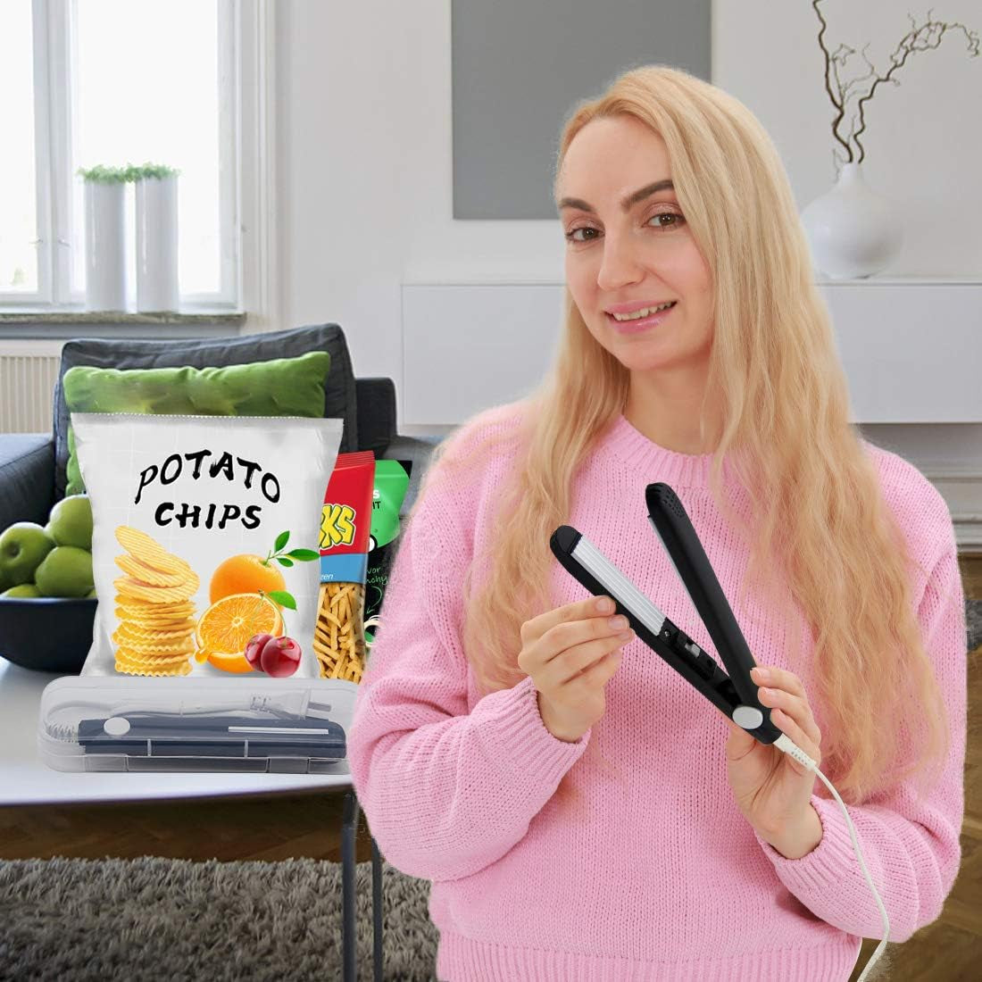 Bag Sealer,Chip Bag Sealer,Heat Sealer,Bag Sealer Heat Seal, Handheld Bag Sealer for Food Storage,Portable Sealer Machine for Plastic Bags,Snack Bags,Vacuum Food Bag (Dark Black), Automatic.