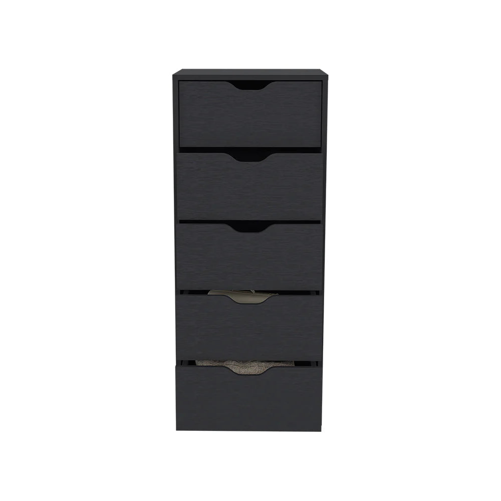 Enough Room Storage for Items Dresser Kamran, Five Drawers Narrow, Black Wengue Finish