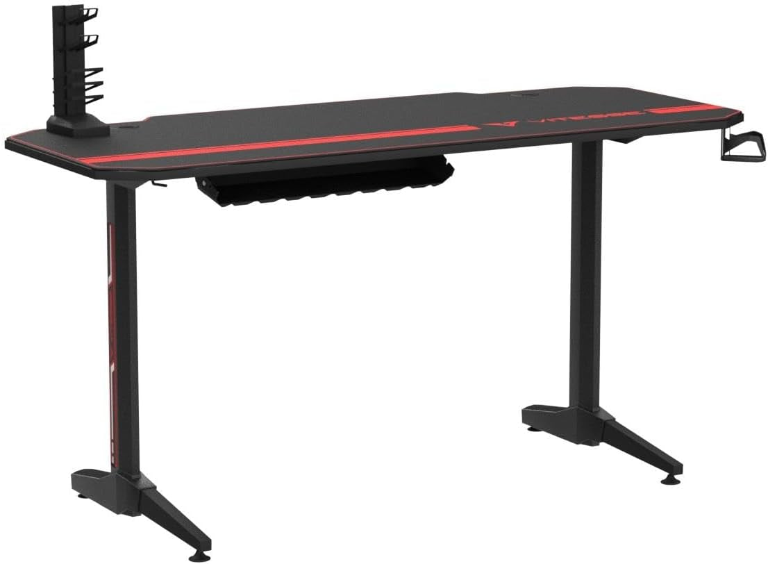 Black Ergonomic Gaming Desk 55 Inch, T Shaped Office PC Computer Desk with Desk Mouse Pad, Gamer Tables with Gaming Handle Rack, Cup Holder Headphone Hook