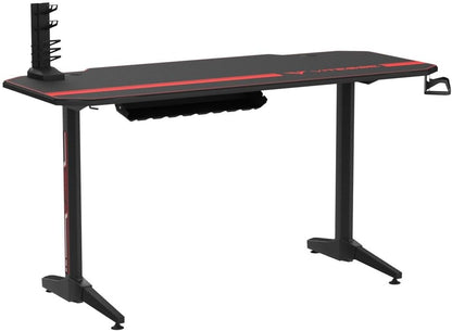 Black Ergonomic Gaming Desk 55 Inch, T Shaped Office PC Computer Desk with Desk Mouse Pad, Gamer Tables with Gaming Handle Rack, Cup Holder Headphone Hook