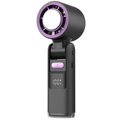 Black and Purple ICE-FREEZE 3-in-1 Portable Neck Fan - 100-Speed Foldable Turbine Cooling Fan for Travel, Outdoor, and Home Use (10M/S)