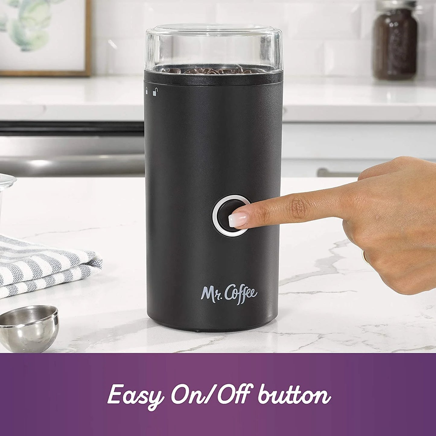 Easy On/Off Middle Button Simple Grind 14 Cup Coffee Grinder, Black