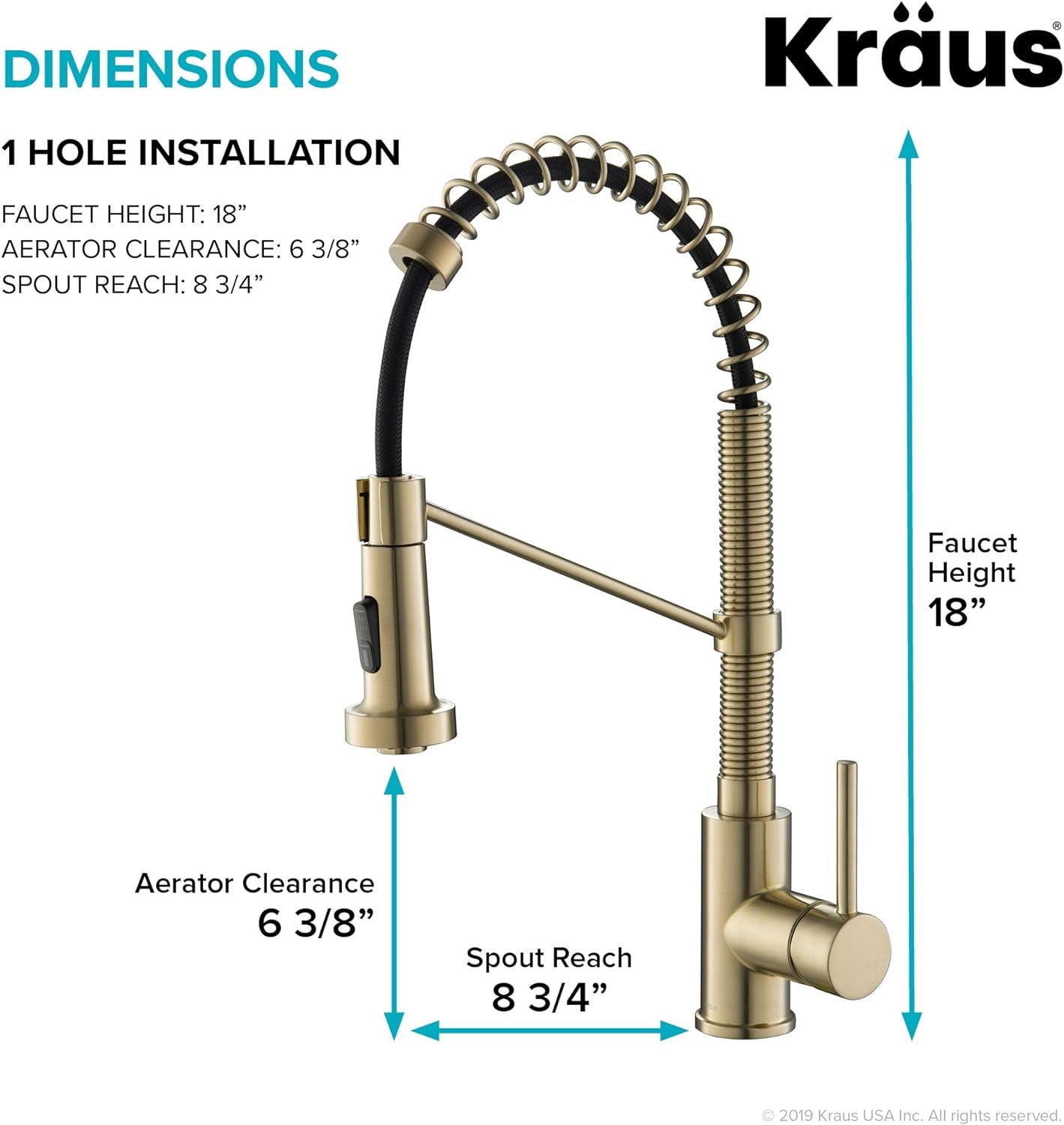 Dimensions Description Bolden Commercial Style 2-Function Single Handle Pull down Kitchen Faucet in Brushed Gold, KPF-1610BG