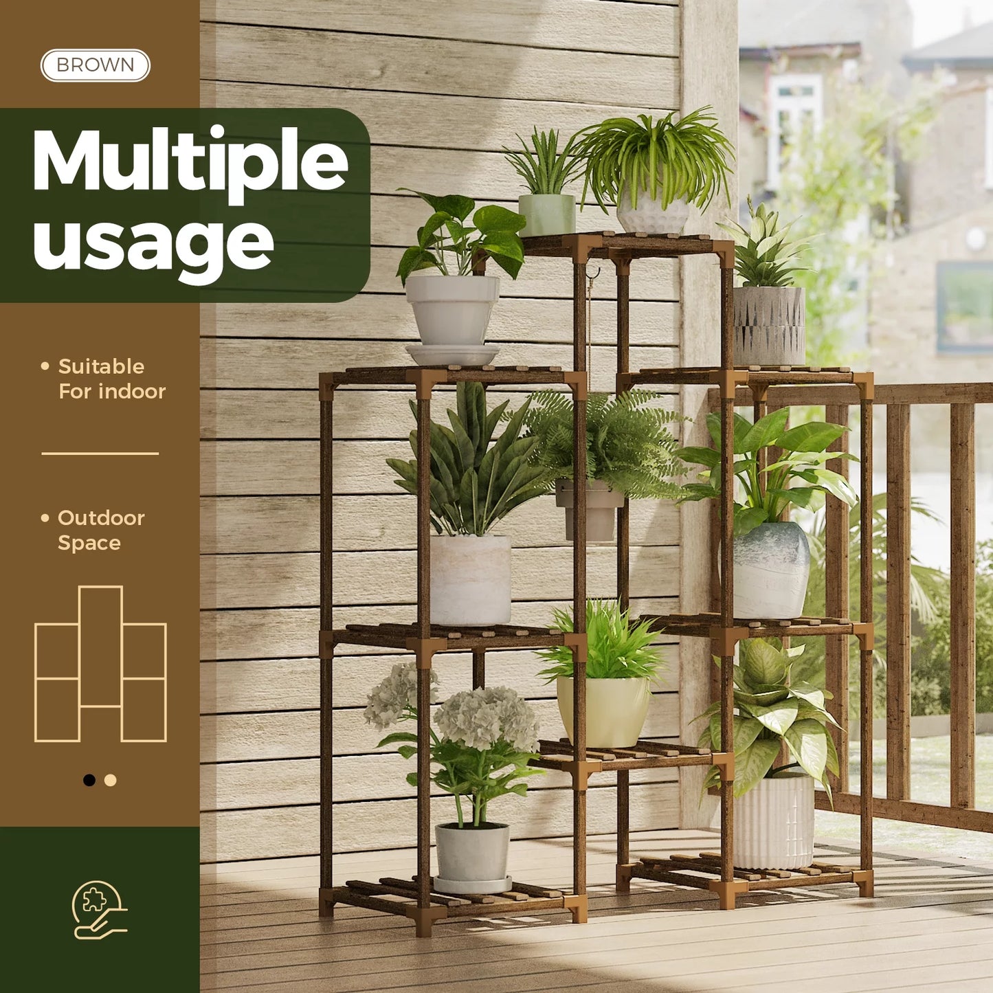 Multiple Usage Outdoor Plant Stand Indoor Plant Rack Plant Shelf Wood Outdoor Tiered Plant Shelf for Multiple Plants Ladder Plant Holder