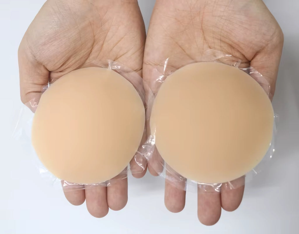 Light Brown Seamless Reusable Silicone Nipple Covers - No Show Adhesive Pasties for Women