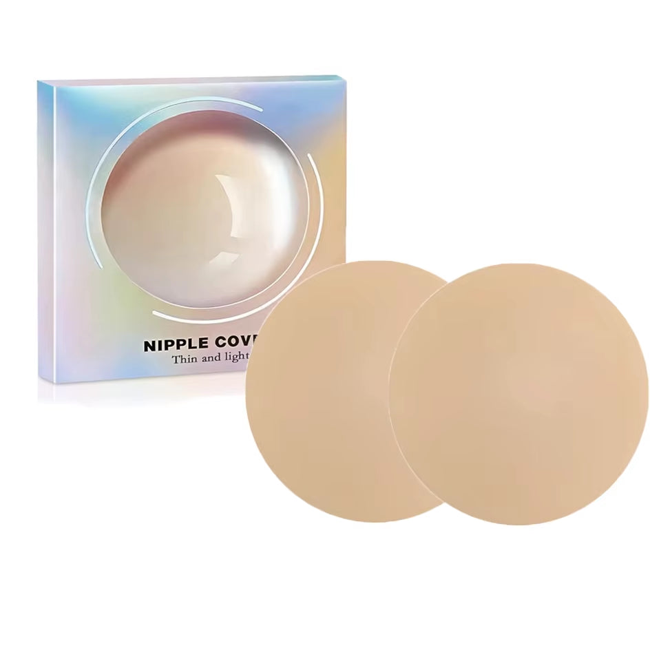 Light Brown Seamless Reusable Silicone Nipple Covers - No Show Adhesive Pasties for Women