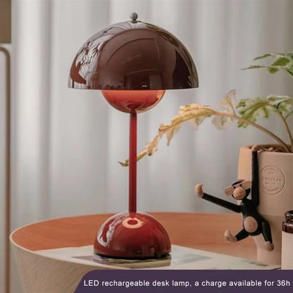 Burgundy Rechargeable AAAL Mushroom LED Table Lamp - Modern Touch Night Light for Bedroom & Dining Decor