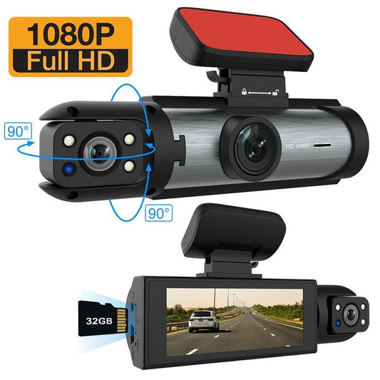 Car Dash Cam with Front and Rear Camera, 1 Count Car Dashboard Wide Angle Dash Cam with IR Night Vision, Loop Recording Car Camera with 32GB TF Card Full HD