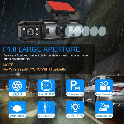 Large Aperture Car Dash Cam with Front and Rear Camera, 1 Count Car Dashboard Wide Angle Dash Cam with IR Night Vision, Loop Recording Car Camera with 32GB TF Card