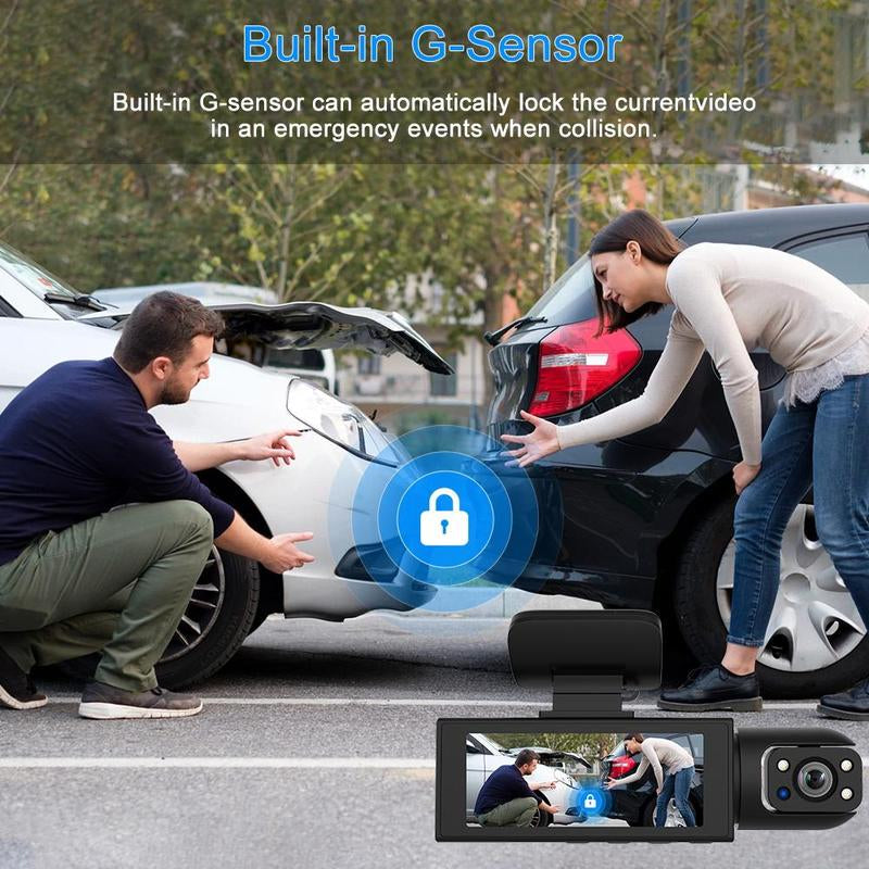 Built-in G-Sensor Car Dash Cam with Front and Rear Camera, 1 Count Car Dashboard Wide Angle Dash Cam with IR Night Vision, Loop Recording Car Camera with 32GB TF Card 