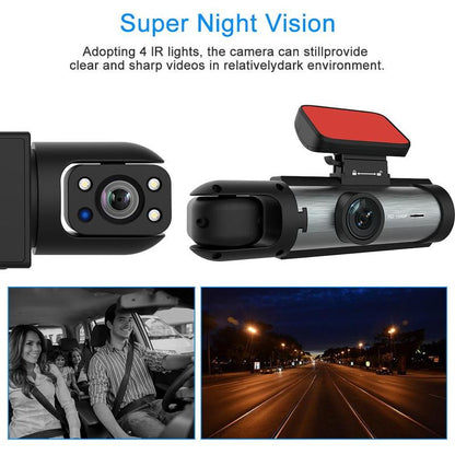 Super Night Vision Car Dash Cam with Front and Rear Camera, 1 Count Car Dashboard Wide Angle Dash Cam with IR Night Vision, Loop Recording Car Camera with 32GB TF Card 