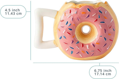 6.75 Inches Ceramic Donut Mug - Very Delicious Pink Glaze Doughnut with Sprinkles - Funny "MMM... Donuts!" Quote - Best Cup for Coffee, Tea, Hot Chocolate and More - Large 14 Oz - Funny Coffee Mug Gift - Pink