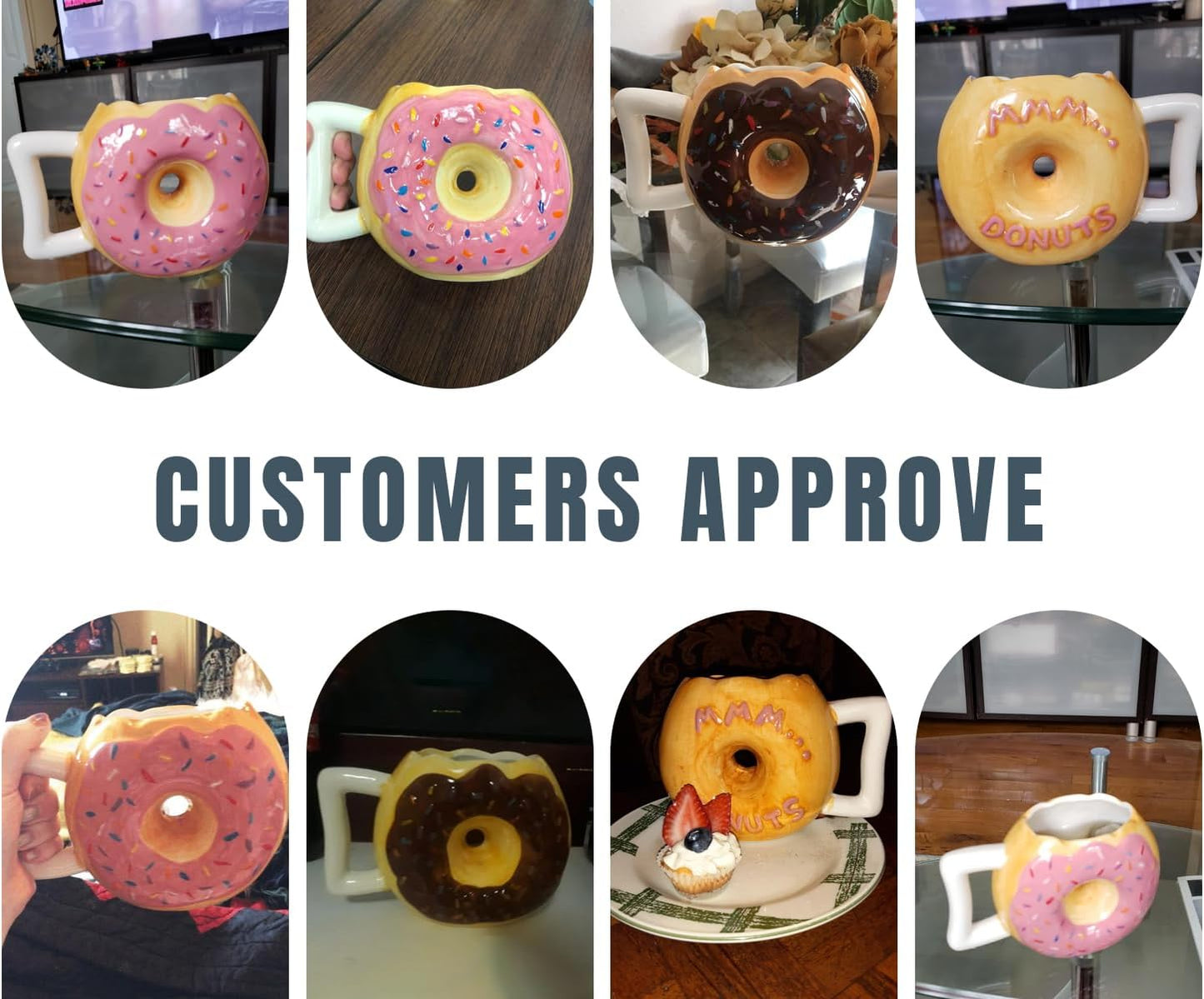 Variety Ceramic Donut Mug - Delicious Pink Glaze Doughnut with Sprinkles - Funny "MMM... Donuts!" Quote - Best Cup for Coffee, Tea, Hot Chocolate and More - Large 14 Oz - Funny Coffee Mug Gift - Pink