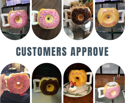 Variety Ceramic Donut Mug - Delicious Pink Glaze Doughnut with Sprinkles - Funny "MMM... Donuts!" Quote - Best Cup for Coffee, Tea, Hot Chocolate and More - Large 14 Oz - Funny Coffee Mug Gift - Pink