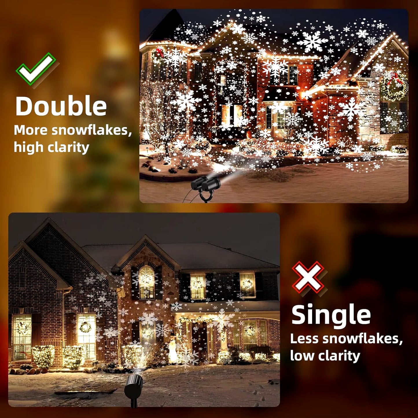 High Clarity Outdoor Christmas Snowflake Projection Light, Waterproof Dual Head LED Light, Landscape Decoration, Lighting Projection Light