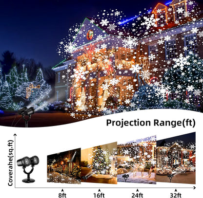 32ft Projection Range Outdoor Christmas Snowflake Black Projection Light, Waterproof Dual Head LED Light, Landscape Decoration, Lighting Projection Light