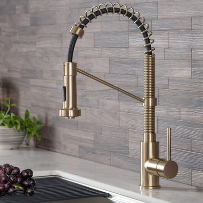 Stylish Bolden Commercial Style 2-Function Single Handle Pull down Kitchen Faucet in Brushed Gold, KPF-1610BG