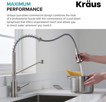 Unique Pull down sprayhead allows you to direct water as needed to ensure maximum performance