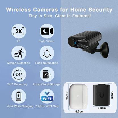 24/7 Recording Wireless Cameras for Home Security Tiny in Size, Giant in Features. Features like Night Vision, Motion Detection, Push Notification, Local/Cloud Storage  