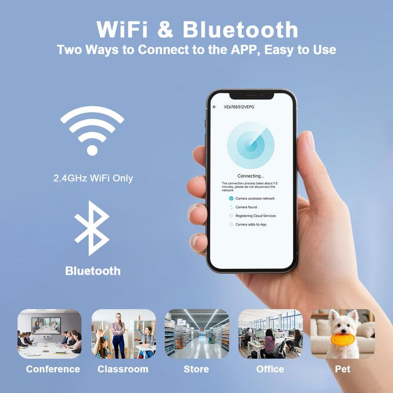 WiFi & Bluetooth - Two Ways to Connect to the App, Easy to Use.
Suitable for connection in conference, classroom, store, office etc 


