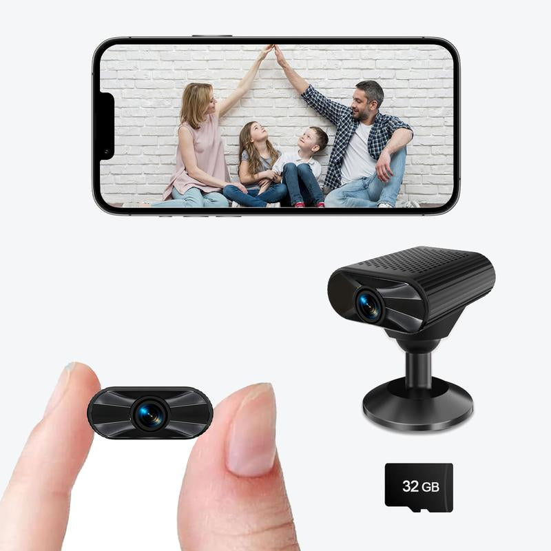 Compact 2K HD Mini WIFI Surveillance Camera with Strong Magnet, Night Vision, 2-Hour Battery Life, USB Power, 32GB Card & IOS/Android App Compatibility