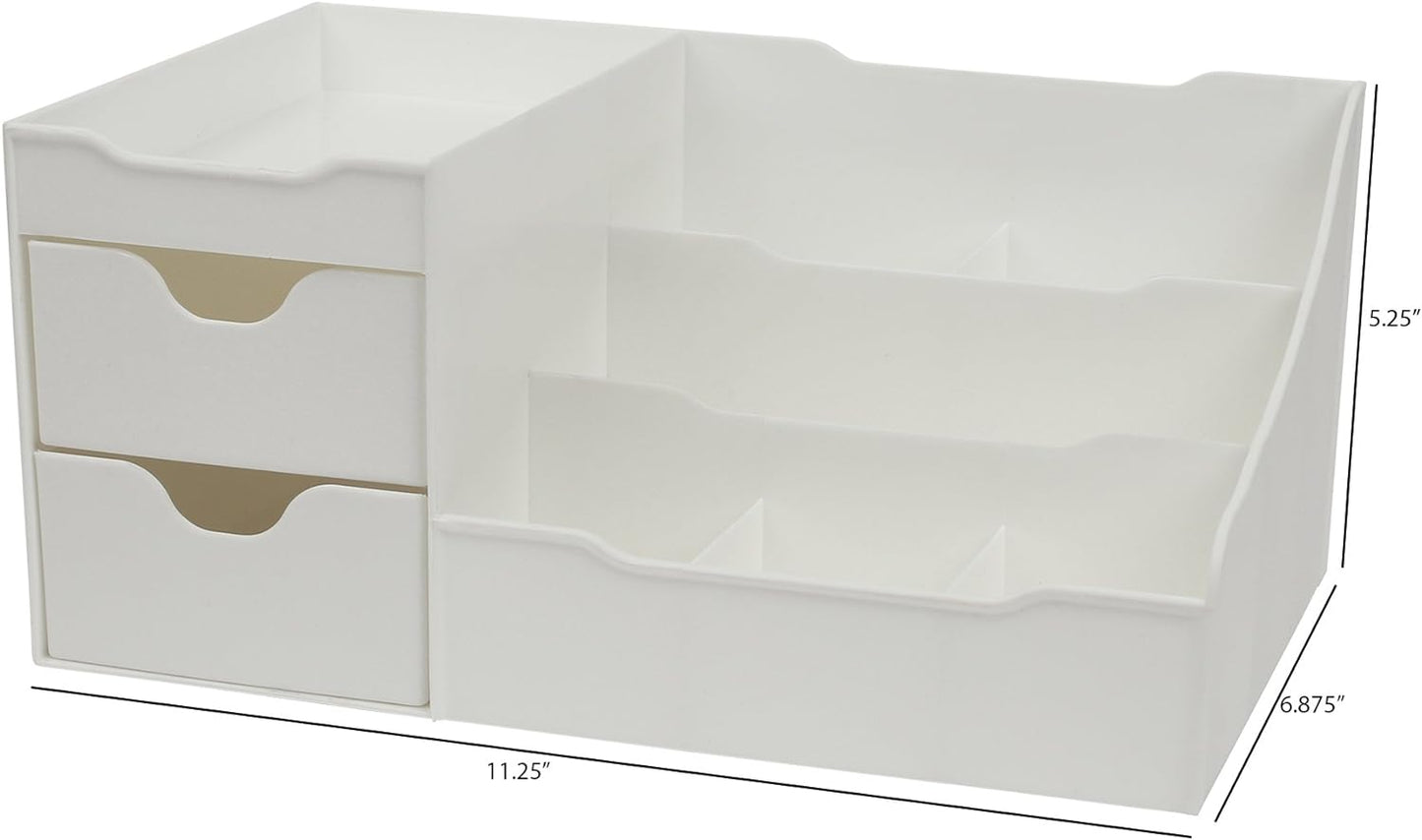 Strong Cosmetic Storage Organizer - Sitting on Your Vanity, Bathroom Counter or Dresser - Easily Organize Your Cosmetics, Jewelry, Hair Accessories (White)