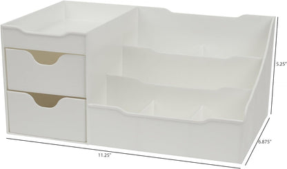 Strong Cosmetic Storage Organizer - Sitting on Your Vanity, Bathroom Counter or Dresser - Easily Organize Your Cosmetics, Jewelry, Hair Accessories (White)