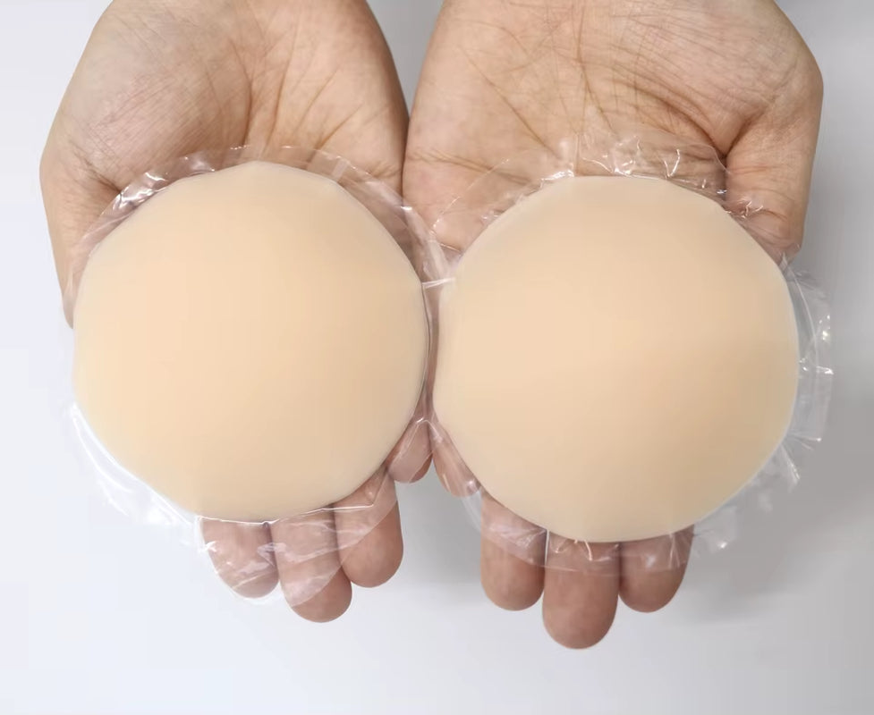 Cream Seamless Reusable Silicone Nipple Covers - No Show Adhesive Pasties for Women
