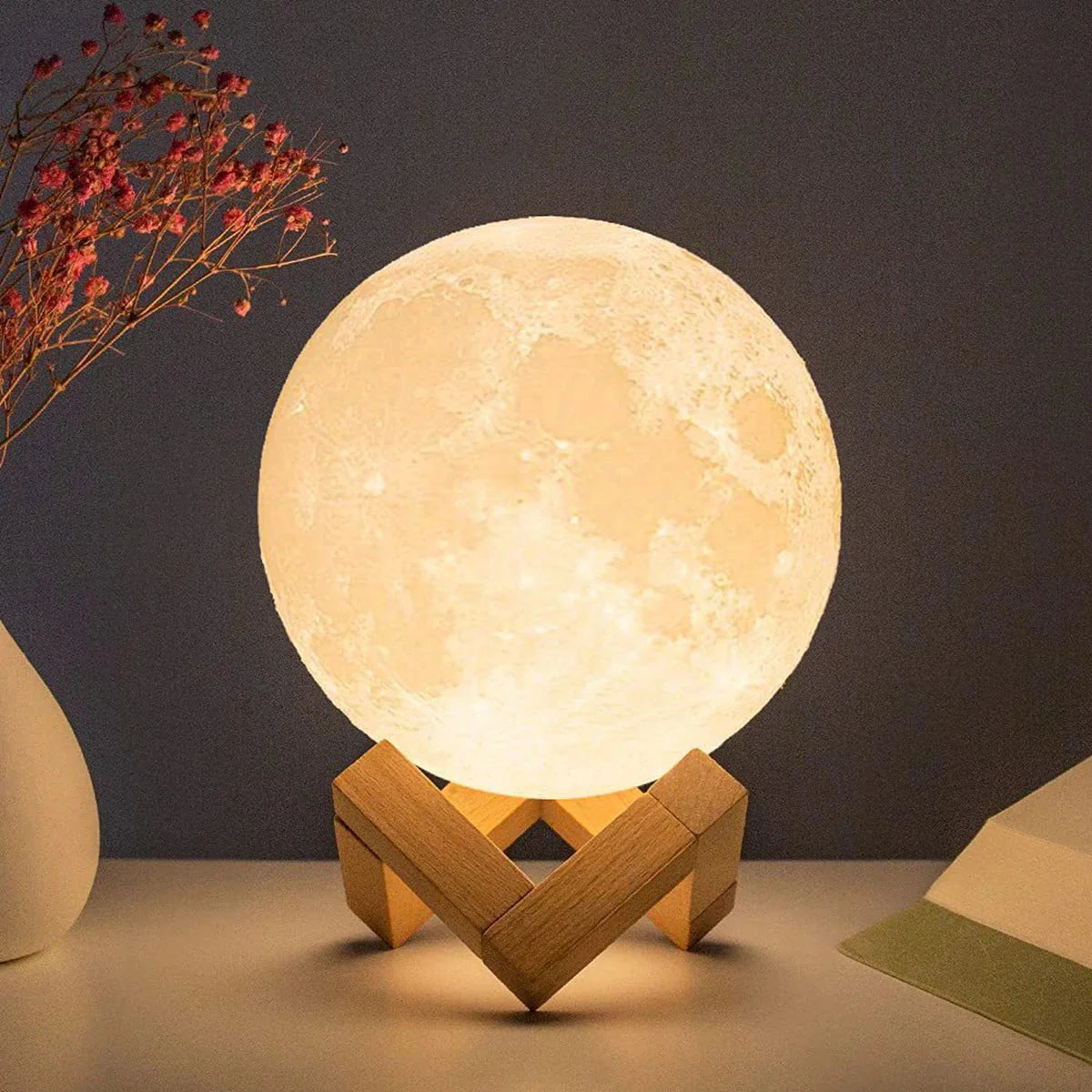 D5 Starry Moon Lamp 8Cm - LED Night Light with Storng Stylish Stand, Perfect for Bedroom Decor and Gifts
