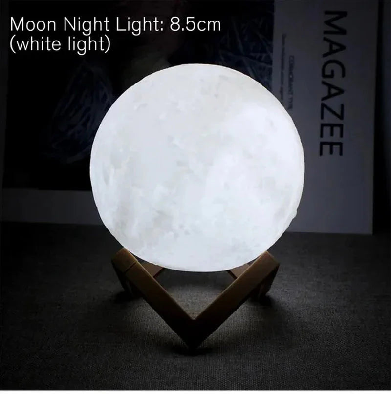Perfect D5 Starry Moon Lamp 8Cm - LED White Night Light with Stand, Perfect for Bedroom Decor and Gifts