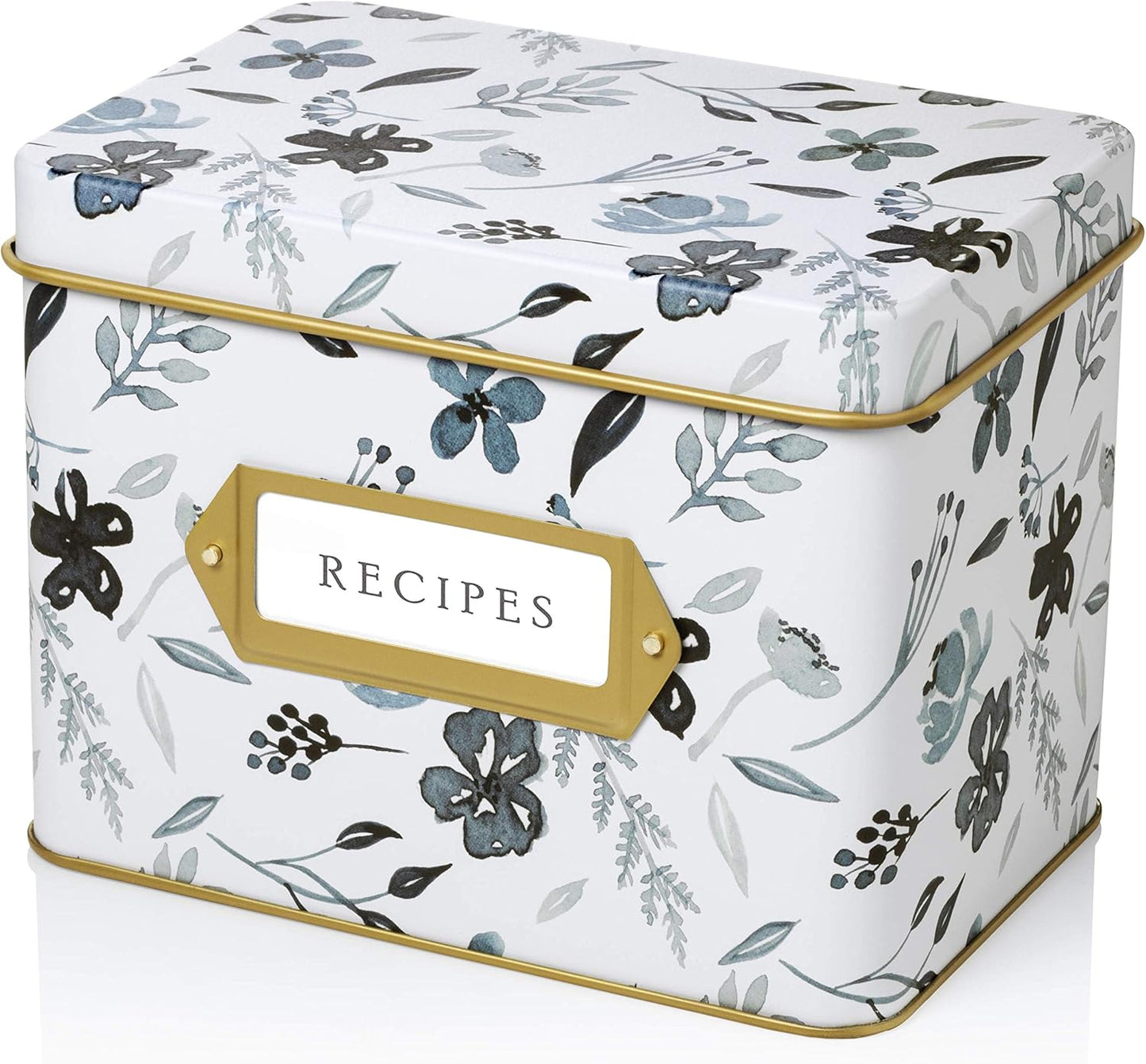 White Decorative Recipe Tin Box for Recipe Cards, Greeting Card Holder | Holds Hundreds of 4” X 6” Cards