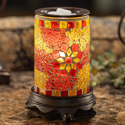 Decorative Wall Plug-In Wax Warmer for Scented Wax Mosaic Glass Ruby and Gold Electric Home Fragrance Warmer for Essential Oils Candle Wax Melts and Tarts Scent Warmer Night Light