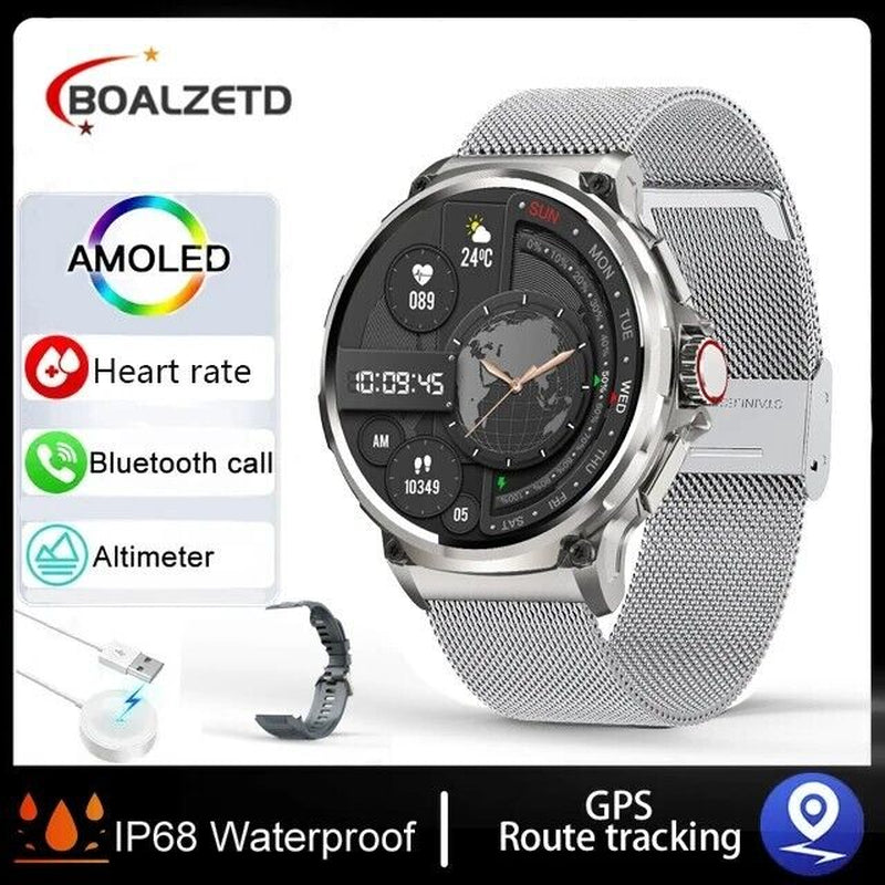 Different Straps, Metallic Silver Strap, 1.85" Ultra HD Smartwatch GPS Bluetooth Call Health Monitoring Watch Gym Gift, For Heart Rate, Altimeter with Magnetic Charger.