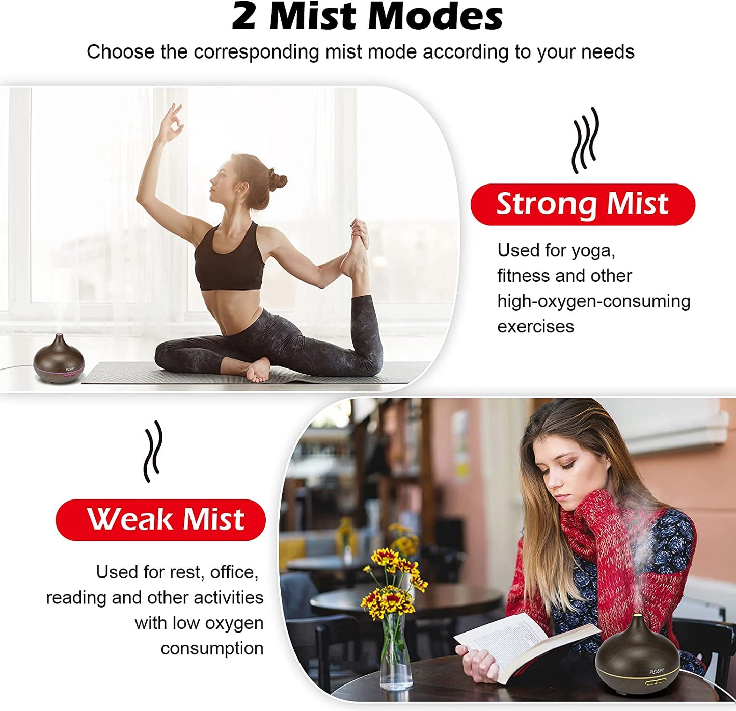 2 Mist Modes Diffusers for Essential Oils, 550Ml Aroma Diffuser Ultrasonic Essential Oil Diffuser Cool Mist Humidifier with 4 Timer & 15 Colors Light, Auto Power-Off Air Diffusers for Home Office