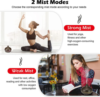 2 Mist Modes Diffusers for Essential Oils, 550Ml Aroma Diffuser Ultrasonic Essential Oil Diffuser Cool Mist Humidifier with 4 Timer & 15 Colors Light, Auto Power-Off Air Diffusers for Home Office