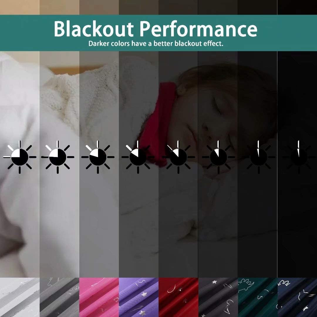 Varieties of Colour Dark Dinosaur and Star Foil Print Blackout Curtains for Kids Room - Thermal Insulated Curtains Noise Reducing Window Drapes for Boys and Girls Bedroom, 52 X 63 Inch, Grey, Set of 2 Panels