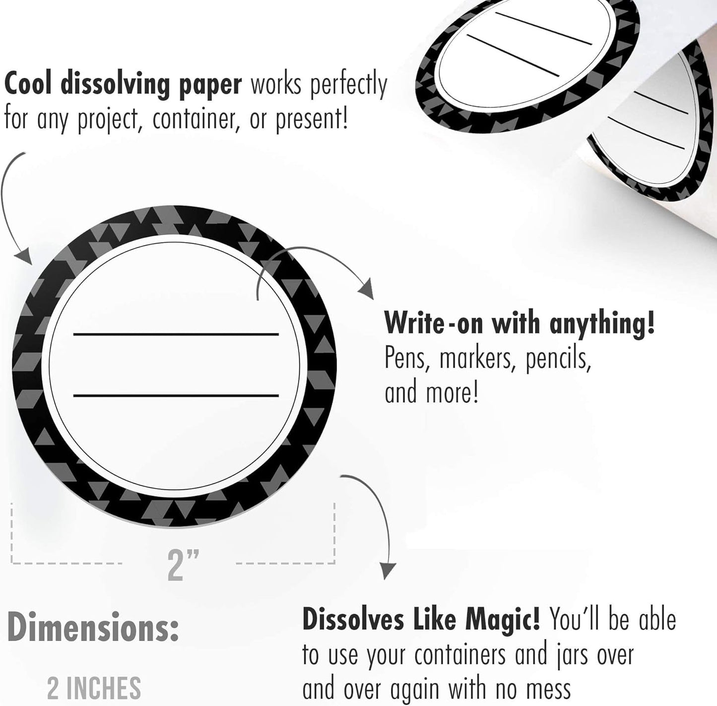 White Dissolvable Canning Labels for Jars – 200 Dissolvable Mason Jar Labels - Dissolvable Food Labels for Containers - Jam Homemade Canning Jar Labels Stickers - Removable Mason Jar Labels 2" Black