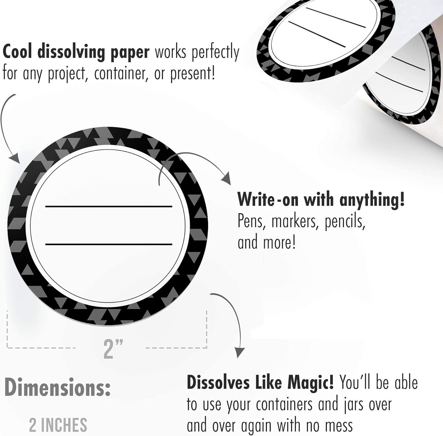 White Dissolvable Canning Labels for Jars – 200 Dissolvable Mason Jar Labels - Dissolvable Food Labels for Containers - Jam Homemade Canning Jar Labels Stickers - Removable Mason Jar Labels 2" Black