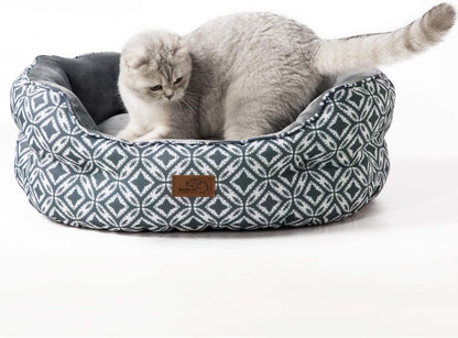 Comfortable Small Dog Bed for Small Dogs, Indoor Cats, round Super Soft Plush Flannel Washable Puppy Beds, Slip-Resistant Oxford Bottom, Coin Print Grey