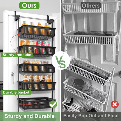 Study and Durable Pantry Door Organizer over the Door Pantry Organizer with 6-Tier Adjustable Baskets Heavy-Duty Metal Wall Mounted Over