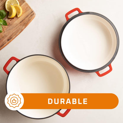 Durable 2-In-1 Pre-Seasoned Cast Iron Dutch Oven with Skillet Lid - 5 Qt round Cast Iron Pot for Bread, Casserole, Braising - Heavy Duty Enamel Cookware Set, Double Dutch Oven - 13.5 X 7-Inch, Black