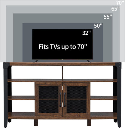 Fits TVs up to 70" 
TV Stand Industrial Rustic Entertainment Center for 65 Inch TV, 33" Tall Wood Media TV Console Cabinet Table W/Soundbar Shelf & 2" Wide Metal X-Frame for Living Room, Reclaimed Barnwood Color