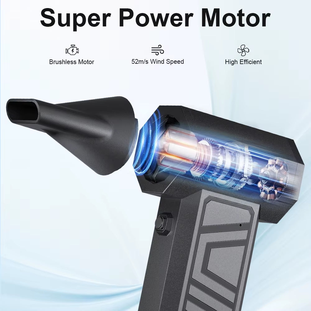 Super Power Motor with High Efficiency Turbo Jet Electric Air Duster - 130,000 RPM Portable Blower with 5 Nozzles & Type-C Charging for Powerful Cleaning
