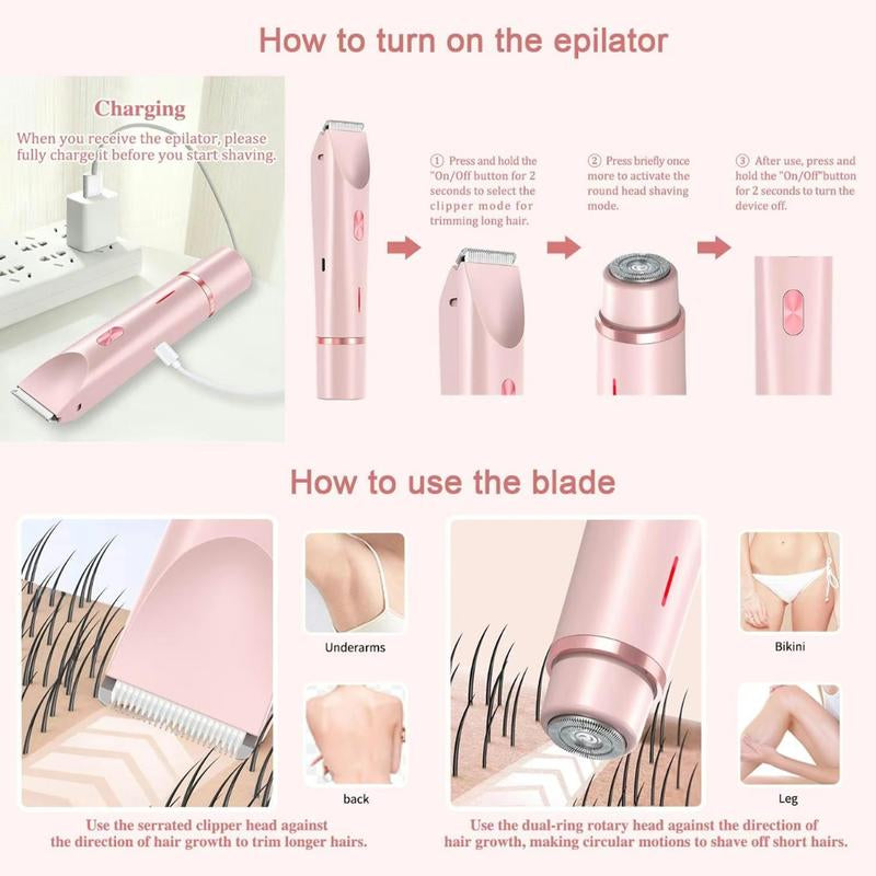 Rechargeable Hair Trimmer for Women, 1 Box Rechargeable 2 in 1 Body & Facial Diffuser Hair Removal Double Head Trimmer for Face Underarm Legs, Gifts for Girls, Women's Electric Shaver, Bikini Shaver for Women, Easy to Use.